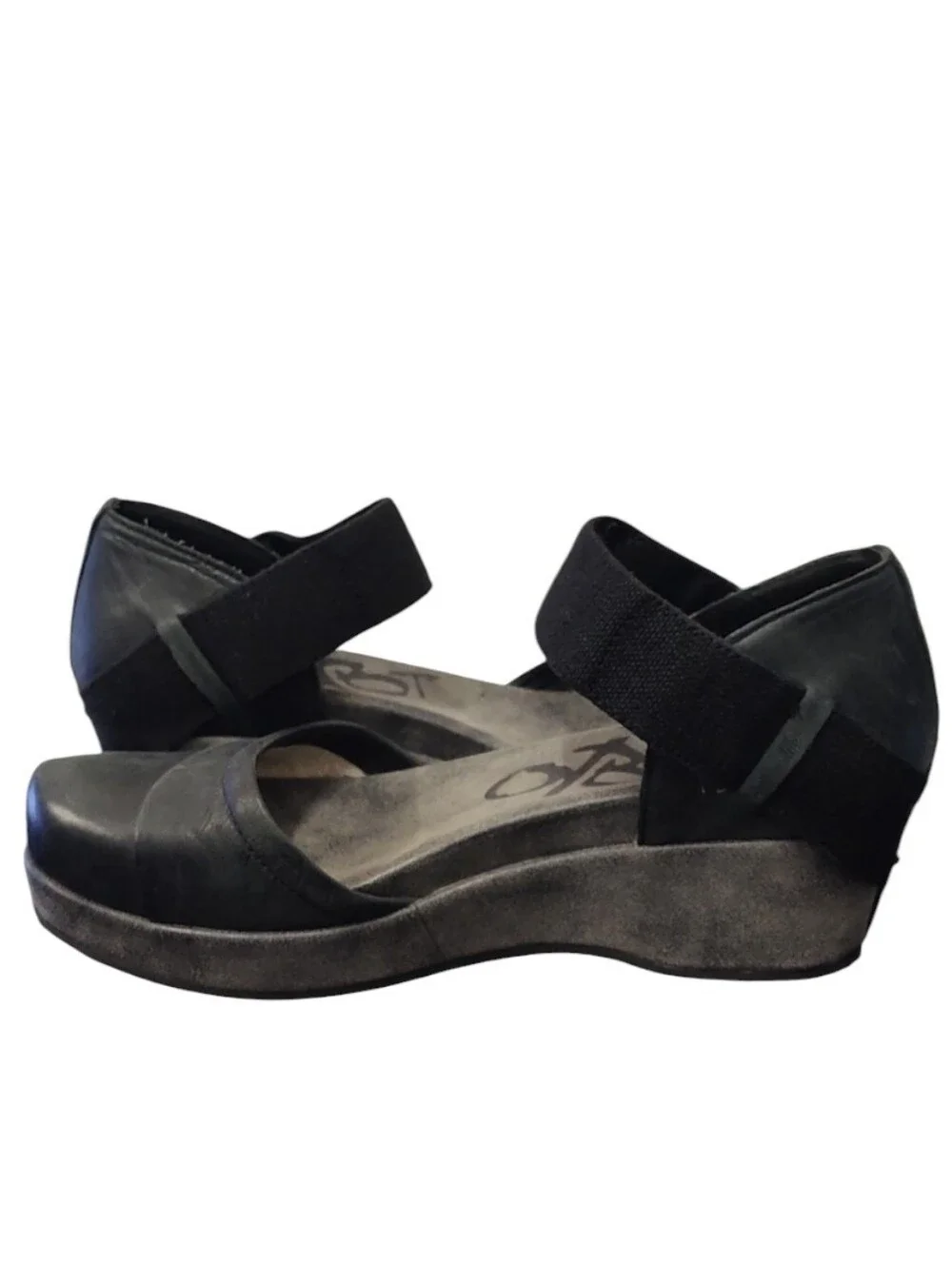 OTBT Wander Out Black Leather Comfort Wedge Shoes Size 10